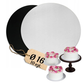 Dwustronny podkład między piętra bento ciasto 16 cm CZARNO - BIAŁY 10 szt.