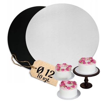 Dwustronny podkład pod ciasto 12 cm CZARNO - BIAŁY 10 szt. POD TORT PIĘTROWY BENTO TORTY