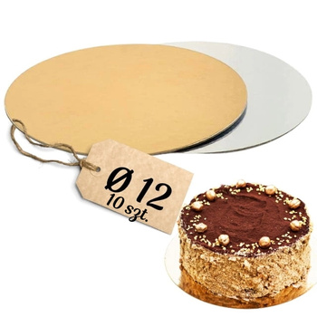 Dwustronny podkład pod ciasto ŚR. 12 cm ZŁOTO - SREBRNY 10 szt.
