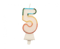 #SC26 Świeczka cyferka 5, tęczowa, NOWY BIO BROKAT, 8,5 cm