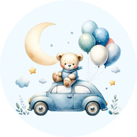 Opłatek na tort MIŚ W AUCIE- ROCZEK, BABY SHOWER WZ.I