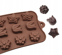 Forma silikonowa do dekoracji z masy cukrowej, czekolady KWIATY KWIATUSZKI 21x11 cm