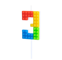 Świeczka urodzinowa na tort cyfra 3 - KLOCKI Party Pal