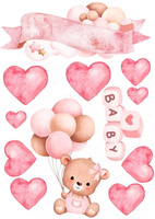 Opłatek na tort ROCZEK DZIEWCZYNKA MISIE SERDUSZKA WZ. I