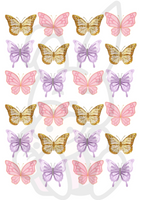 Wydruk jadalny Opłatek na tort MOTYLE RÓŻ FIOLET ZŁOTO WZ. I