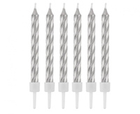 #SU Świeczki B&C z podstawkami, zakręcone srebrne, 8 cm, 12 szt.