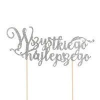 Topper na tort Wszystkiego Najlepszego SREBRNY Part Pal