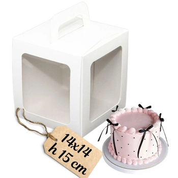 Pudełko z okienkiem na bento cake 14x14x15 cm BIAŁE