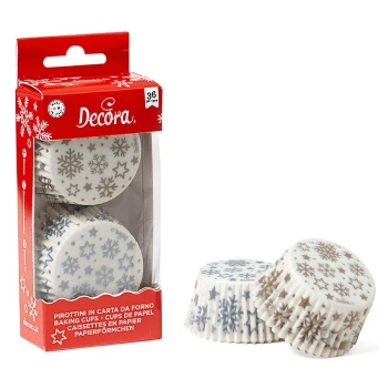 Świąteczne papilotki do muffinek babeczek 50x32 cm ŚNIEŻYNKI 36 szt. Decora