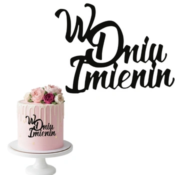 Decor topper na bok tortu W DNIU IMIENIN + personalizacja koloru