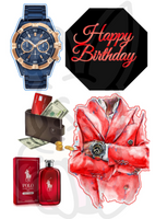 Wydruk jadalny Opłatek na tort MĘSKI ZEGAREK, PERFUMY, PORTFEL WZ. II