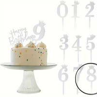 Topper na tort SREBRNY Z KORONĄ cyfra 8 OSIEM ÓSEMKA11x4 cm