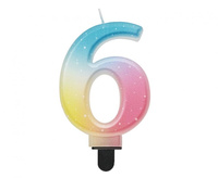 #SC13 Świeczka cyferka 6, ombre, pastelowa, 8 cm KK