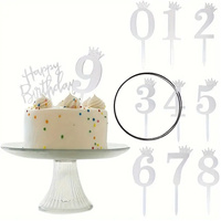 Topper na tort SREBRNY Z KORONĄ cyfra 3 TRZY TRÓJKA 11x4 cm