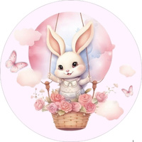 Opłatek na tort KRÓLICZEK RÓŻOWY W KOSZYCZKU WZ.I