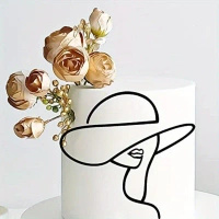 Linearny decor topper na bok tortu TWARZ KOBIETY W KAPELUSZU
