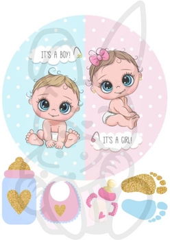 Wydruk jadalny opłatek na tort GENDER REVAL GIRL OR BOY BABY SHOWER WZ. II