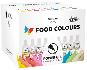 Zestaw 9 szt. barwniki do kremów biszkoptu PASTELOWE PowerGel Food Colours