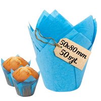 Papilotki do muffinek tulipan NIEBIESKIE 50x80 mm 50 szt.