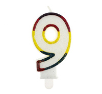 #SC23 Świeczka cyferka z brokatem "9" KK