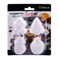 Zestaw 4 wykrawaczek ze stemplem: piernikowy ludzik, choinka, bałwan, bombka Galicja