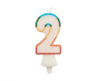 #SC26 Świeczka cyferka 2, tęczowa, NOWY BIO BROKAT, 8,5 cm