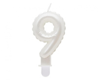 #SC6 Świeczka B&C cyferka 9, perłowa biała, 7 cm KK
