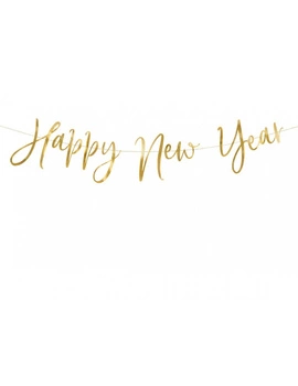 Baner Happy New Year, złoty, 66x18cm