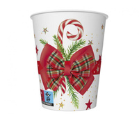#ZKU Kubeczki papierowe Checked Bow with Candy Cane, 250 ml, 8 szt.