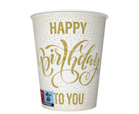 #ZKU Kubeczki pap. Happy Birthday Dotted Gold, 250 ml, 8 szt.