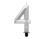 #SC17 Świeczka cyferka 4 - Diament, metalik srebrny, 7.6 cm