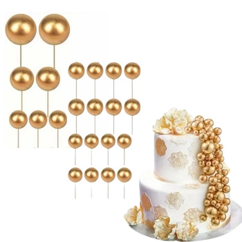 Toppery na tort kule na piku ZŁOTE wz.VII