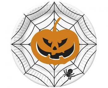 Talerzyki papierowe Halloween  DAISY, Dynia, pajęczyna, 18 cm, 8 szt.