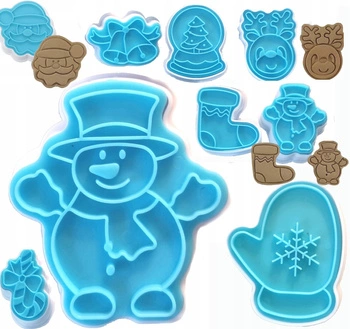 Świąteczne foremki z tłoczkiem do ciasteczek i pierniczków 8 szt.