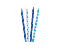 #SU Świeczki urodzinowe Kolorowe grochy, niebieski mix, 16 szt.