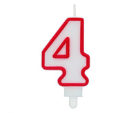 #SC1 Świeczka cyferka "4", czerwony kontur 7 cm