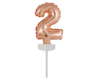 #BFC3 Balon foliowy B&C 13 cm na patyczku "Cyfra 2", różowo-złota