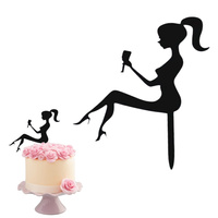 Topper CZARNY KOBIETA KIELISZEK KUCYK 16x12 cm