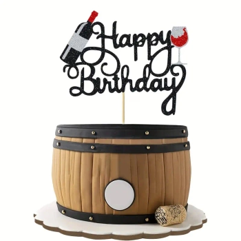 Topper na tort HAPPY BIRTHDAY KIELISZEK WINA WINO