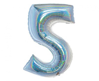#BFC23 Balon foliowy B&C, Cyfra 5, holograficzna srebrna, 76 cm KK