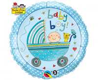 #BFK Balon foliowy 18" QL CIR "Baby Boy (niebieski, wózek)" ST ASORT KK