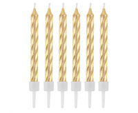 #SU Świeczki B&C z podstawkami, zakręcone złote, 8 cm, 12 szt.