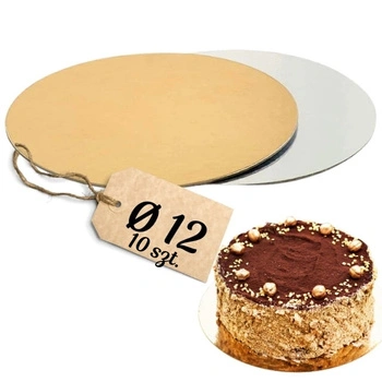 Dwustronny podkład pod ciasto ŚR. 12 cm ZŁOTO - SREBRNY 10 szt.