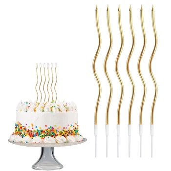 Dekoracja na tort ZAKRĘCONE ŚWIECZKI URODZINOWE długie 16 cm 6 szt.