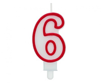 #SC1 Świeczka cyferka "6", czerwony kontur 7 cm