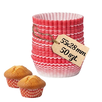 Białe papiotki w czerwone prążki do muffinek 55x28 mm 50 szt.