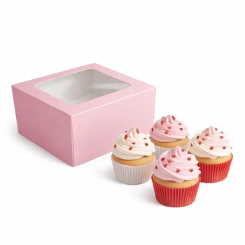 Pudełko na 4 muffinki babeczki 18x18x10 cm RÓŻOWE