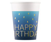 #ZKU Kubeczki papierowe Blue Happy Birthday, Decorata, FSC, 200 ml, 8 szt.
