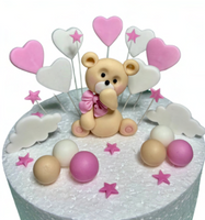 Zestaw biało różowych figurek cukrowych na tort MIŚ, SERDUSZKA, CHMURKI