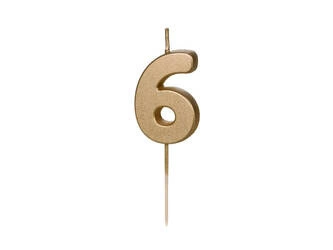 Świeczka urodzinowa Cyferka 6, 4.5 cm, złoty Party Deco